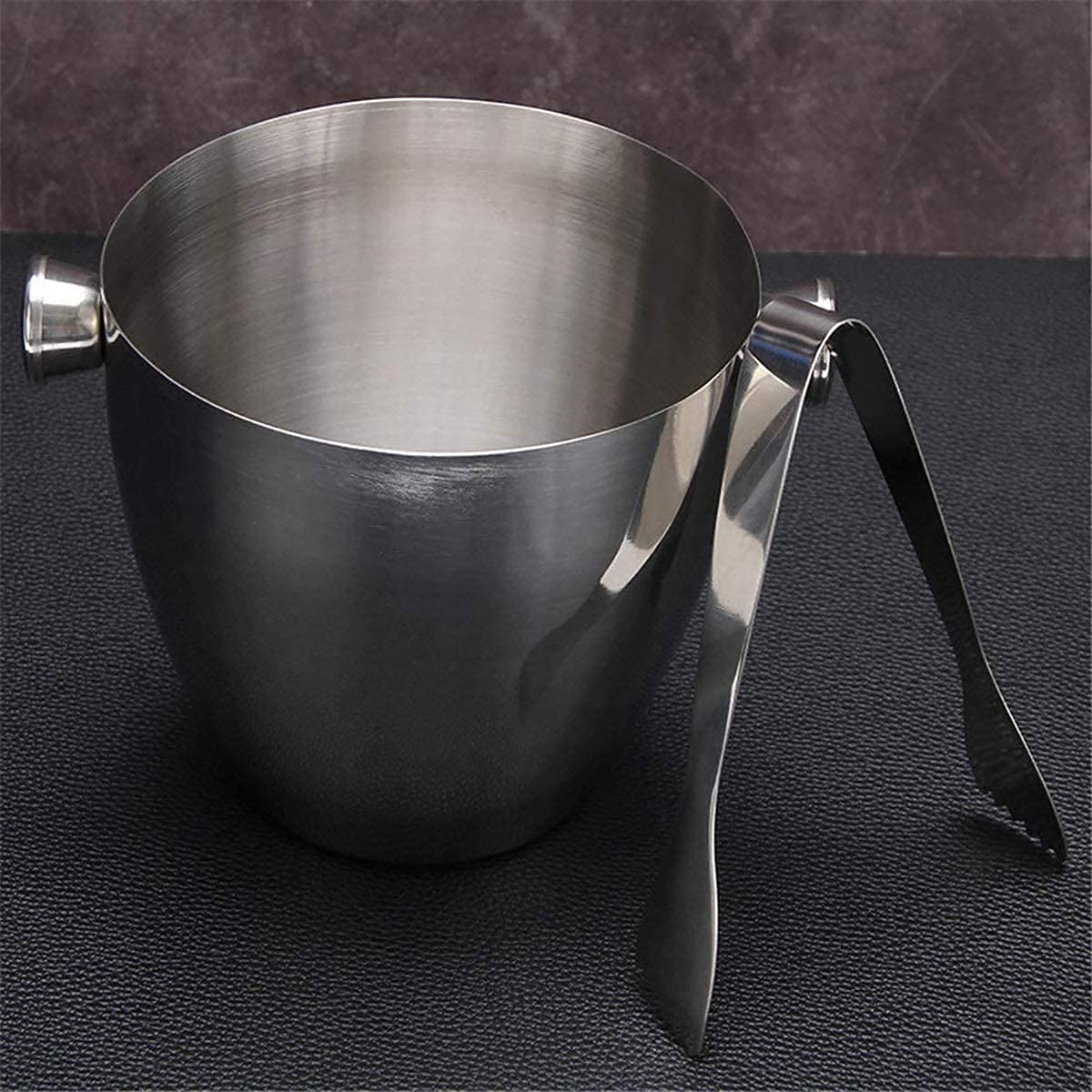 HSF 1.5L Cubos de Hielo con Pinzas de Hielo Cubo de Hielo de Acero Inoxidable pequeño con asa, Cubo de Hielo portátil Champagne Bucket Metal Decorativo Refrigerador Cubiteras