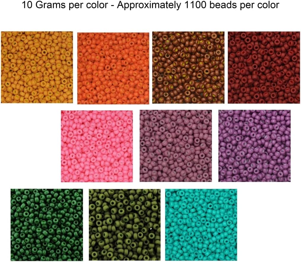 Set of 10 Colors - Miyuki Size 11/0 Round Seed Beads, 100 Grams - Wildflower Collection in Flip-Top Containers and Plastic Storage Box