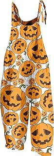 Pumpkin Bat Ghost Spider Web Halloween Print Jumper Women's Jumpsuits Rompers Overalls Linen Loose Jumpsuit for Women - Buy now