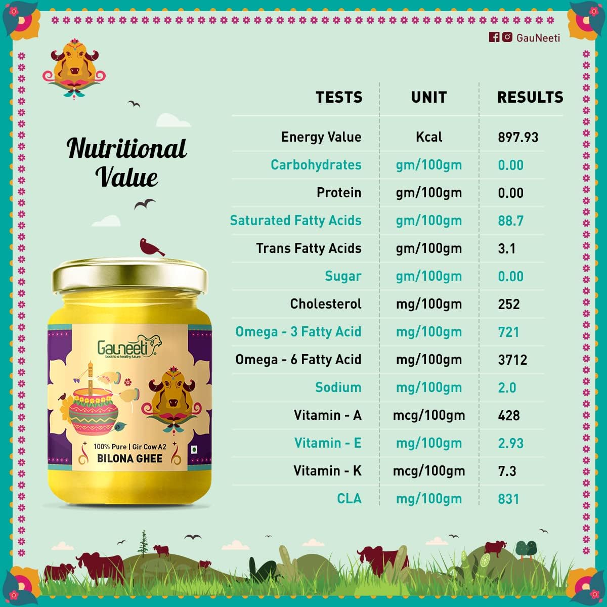 Gauneeti Grass-Fed A2 Gir Cow Ghee Butter (33.81 fl oz) - Keto, Pasture Raised, Non-GMO, Lactose and Casein Free, Certified Paleo