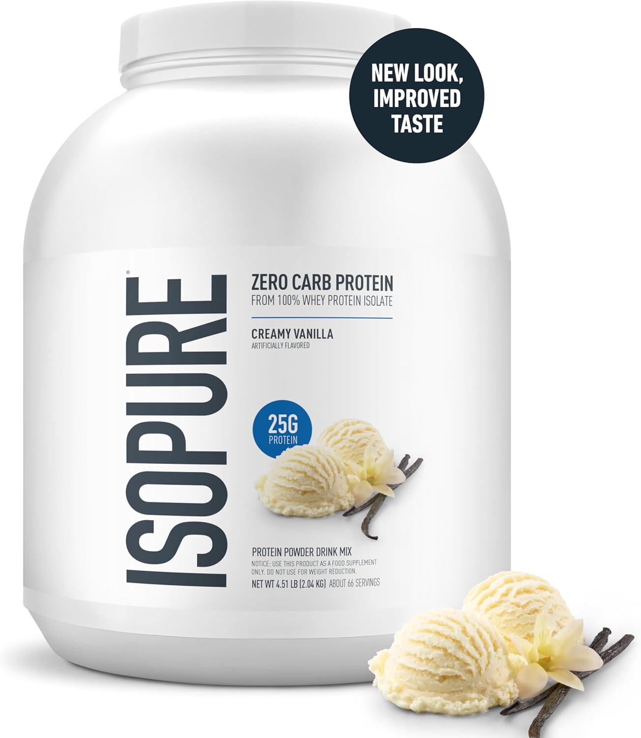 Isopure Zero Carb 100% Pure Whey Isolate Protein Powder, Lactose Free, Gluten Free, With Vitamins, Creamy Vanilla, 25g Protein Per Serving, 4.5 Lbs, 66 Servings (Packaging May Vary) thumbnail