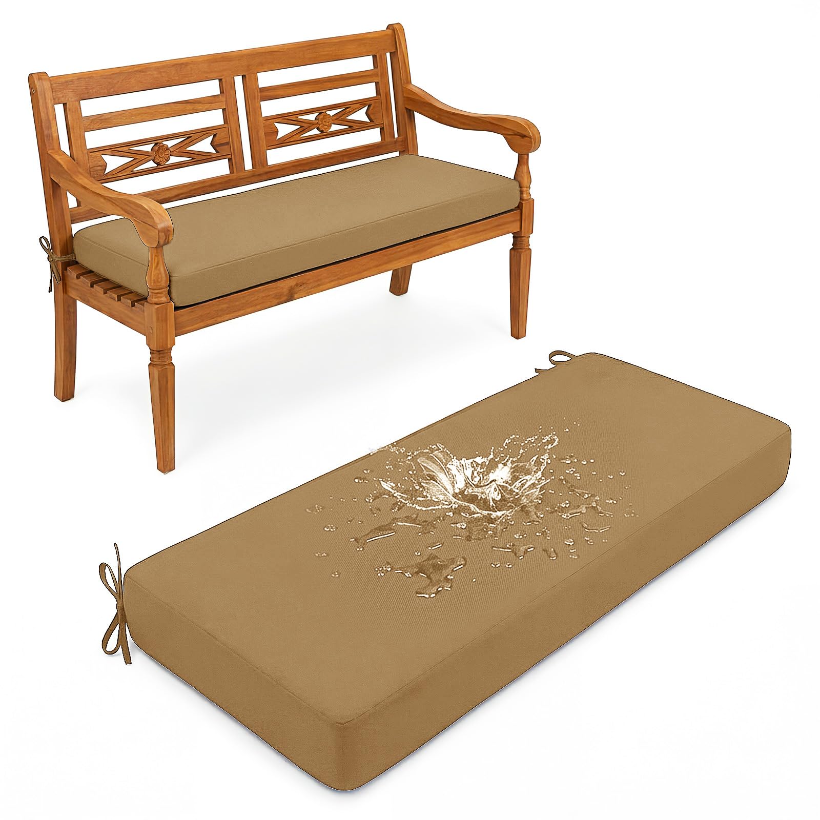 Aocase Outdoor Bench Cushion - 120cm/150cm/100cm/90cm x 35cm/30cm, Non-Slip Washable Cover, Zippered Removable, High-Resilience Foam,for Garden Benches, Bay Windows, Long Chairs,Khaki,165x30cm — image 1