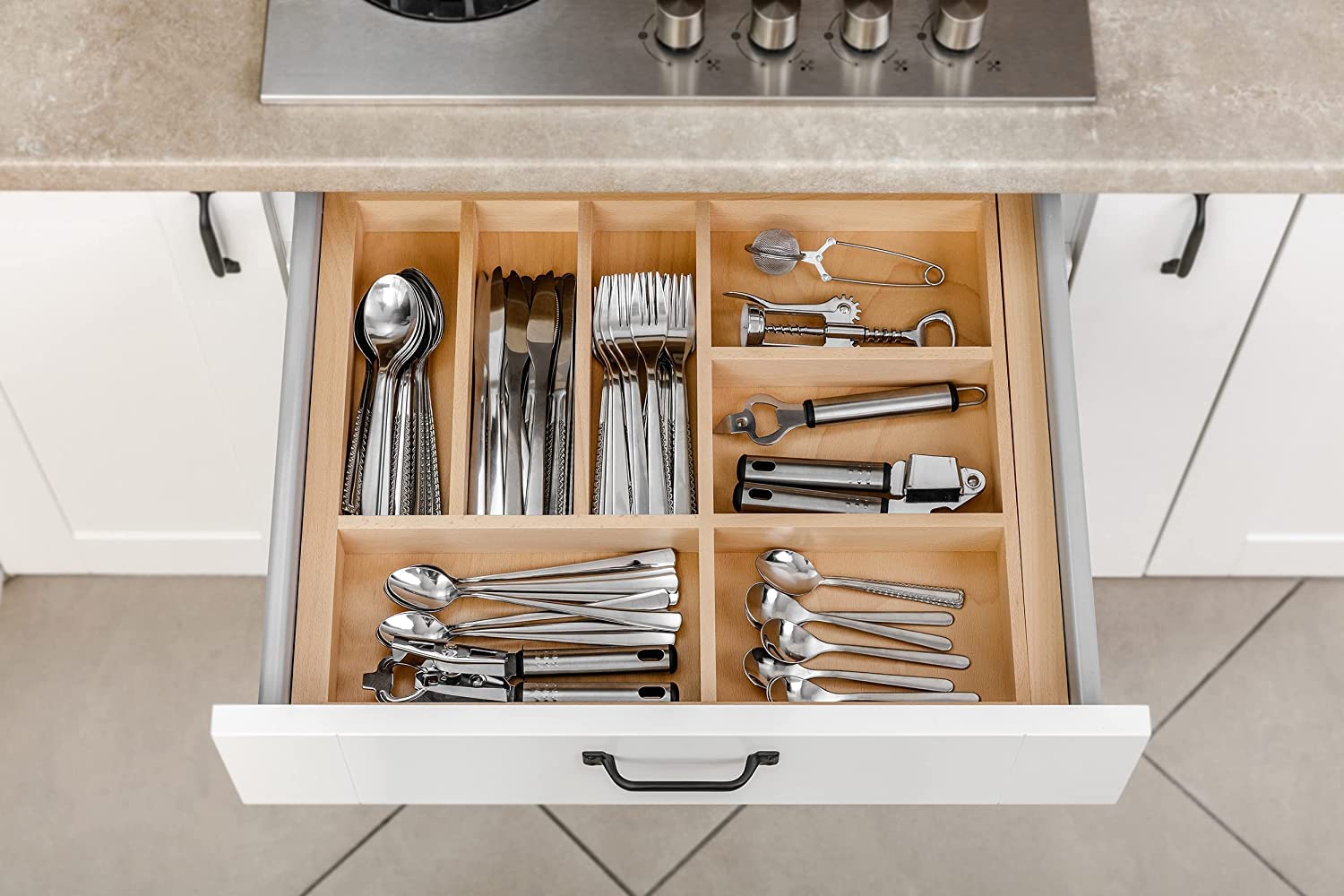 GTV - Système de Tiroirs Axis Pro, Ensemble de Tiroirs, Extraction Totale, Amortissement Intégré, Charge 40 kg, Tiroir Coulissant avec Fermeture Douce - Largeur 400 mm, Hauteur 120 mm, Blanc