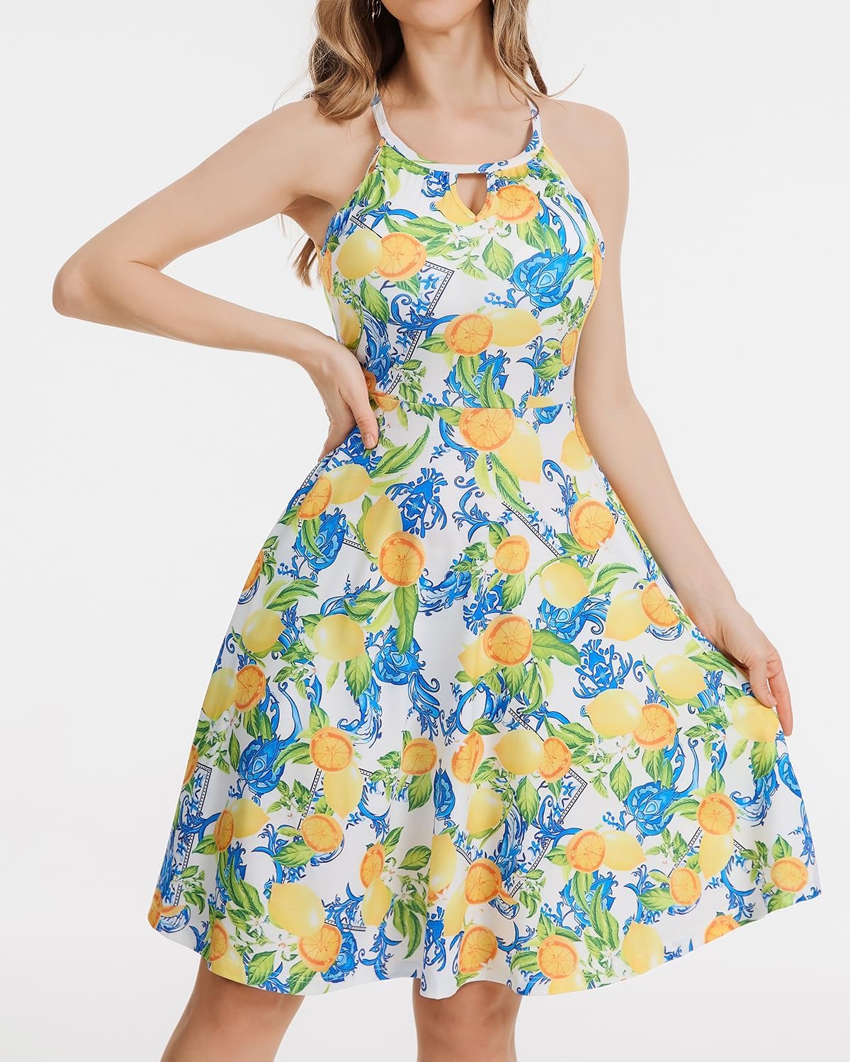 ANYFITTING Built in Bra Halter Dresses for Women 2025 Summer Pockets Dress Flowy Midi Sundresses Beach Vacation - Image 6