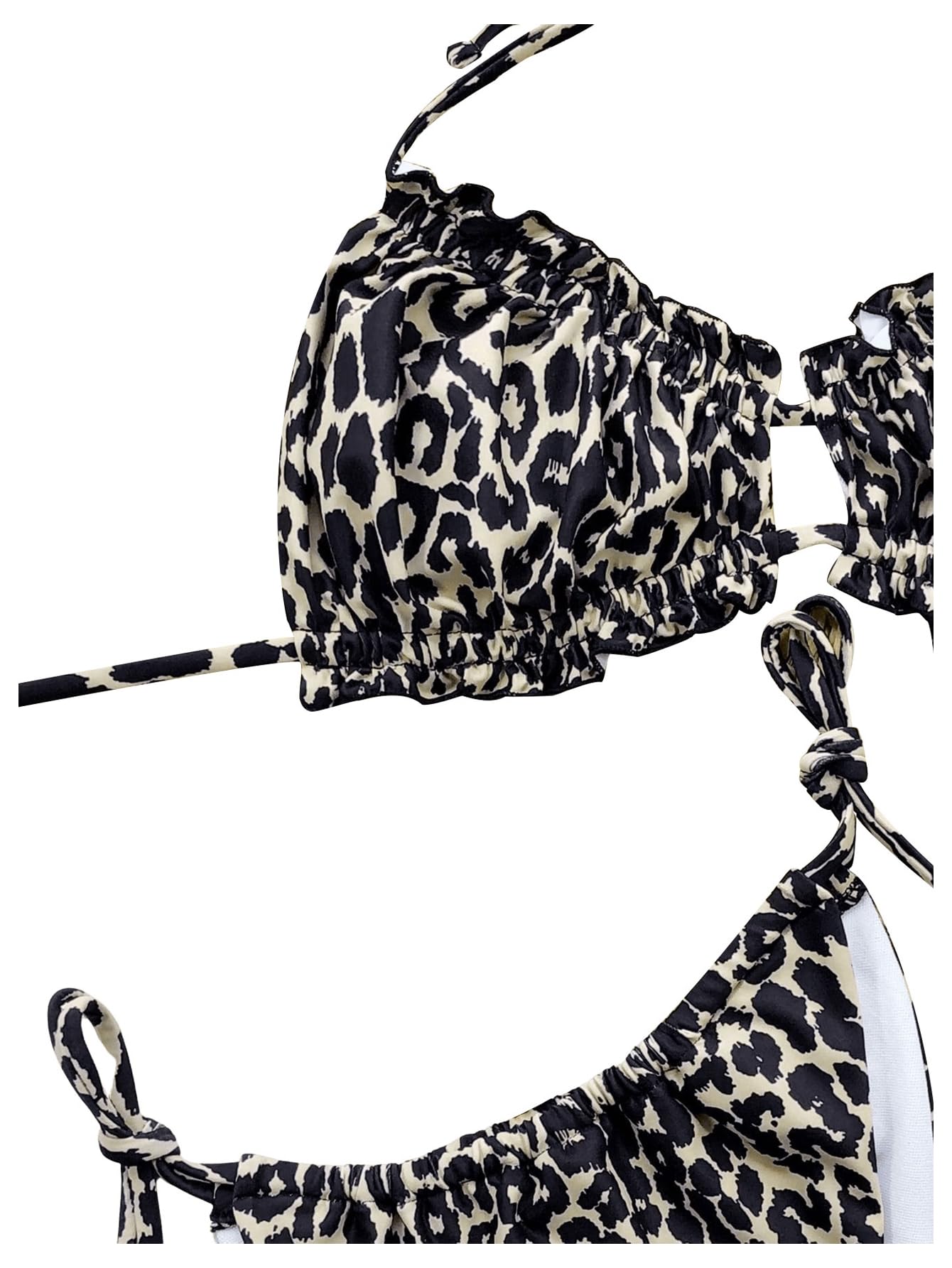 GORGLITTER Conjunto de bikini para mujer con cuello halter y cintura alta, tanga sexy, leopardo, triángulo, traje de baño de dos piezas