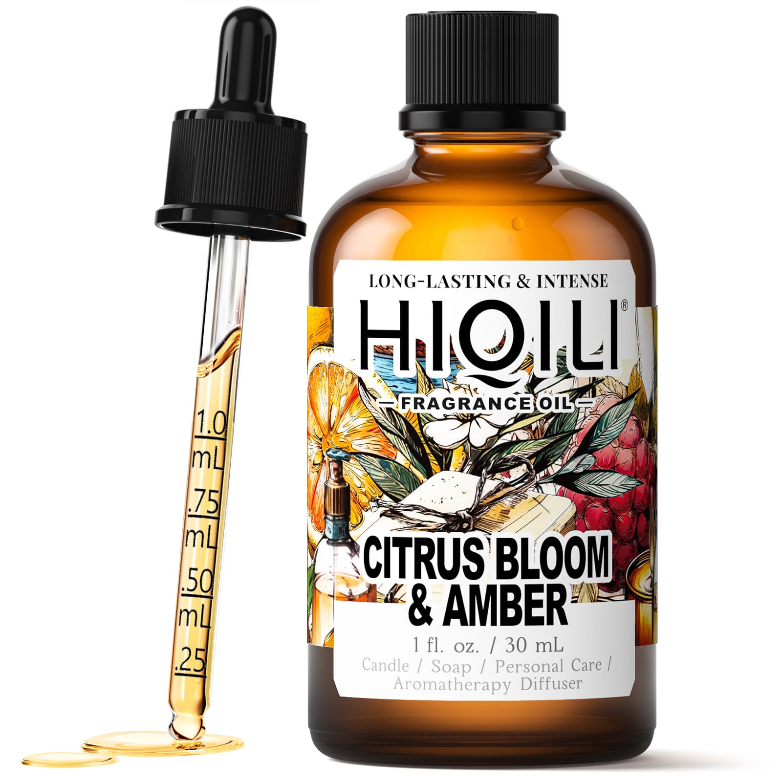 HIQILI Citrus Bloom &amp; Amber Fragrance Oil for Candle, Soap &amp; Diffuser