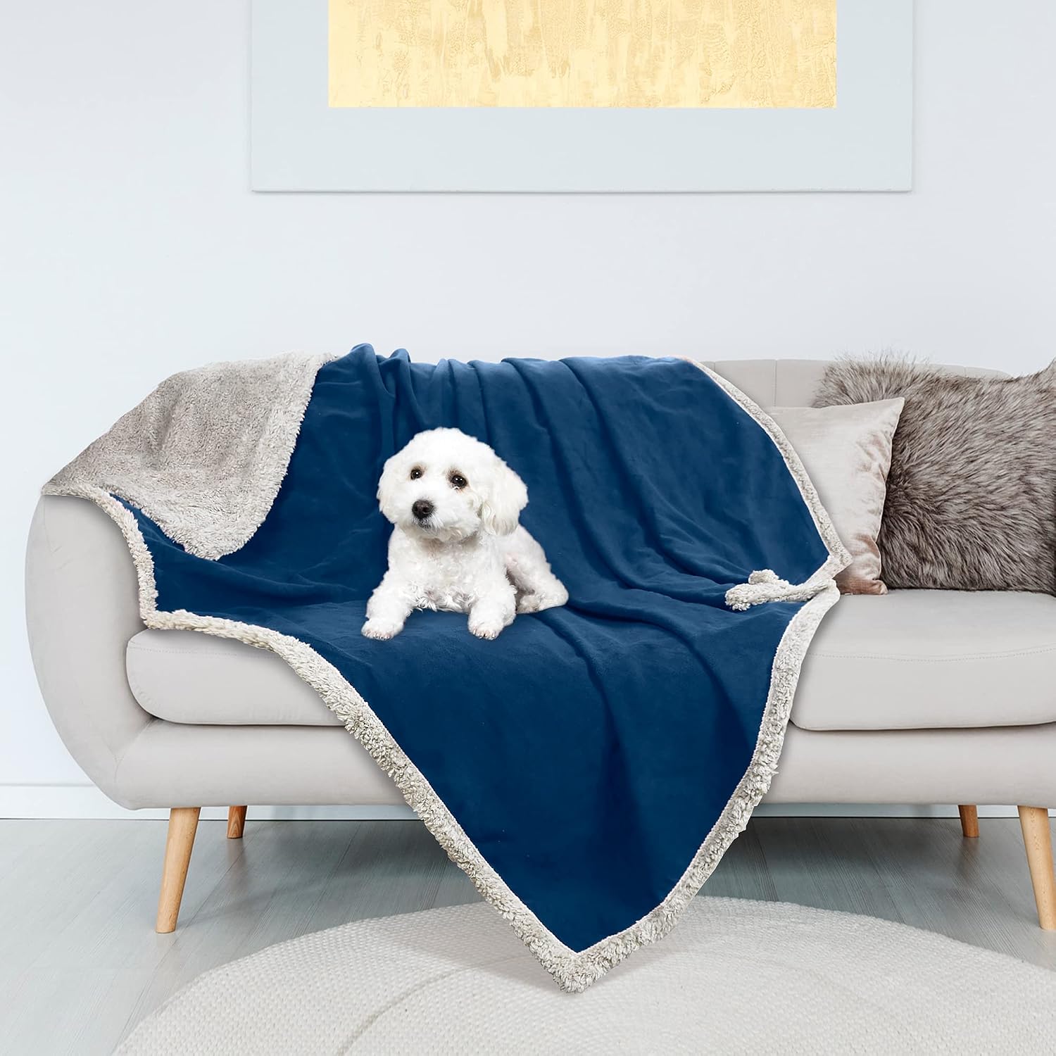 Catalonia Waterproof Blanket, Liquid Pee Proof Blanket for Bed Couch Sofa, Protector Cover for Baby, Cozy Sherpa Lining Throws and Blankets for Camping Boating, 50X60 inches