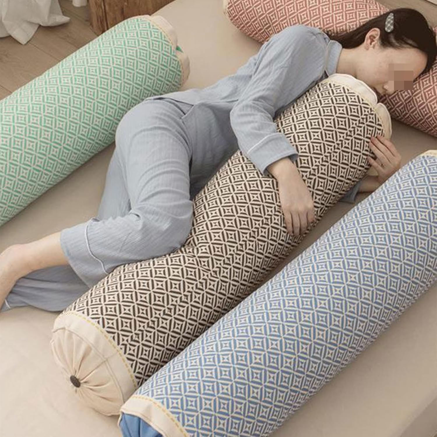 Body Pillow, Memory Foam Body Pillows for Adults Sleeping, Decorative Bolster Pillow for Bed & Couch, Long Cylinder Tube Round Pillow(Red,150cm)