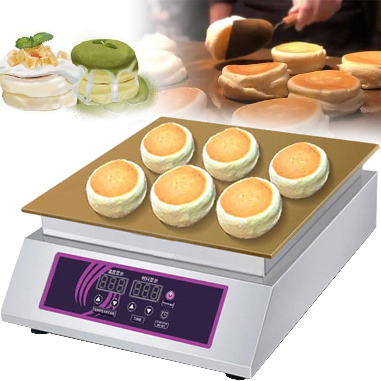 RETRIN Commercial Electric Souffle Pancake Maker,Nonstick Griddle with 0-260℃ Temperature Control,Stainless Steel & 8mm Copper Heating Plate,for Cafe Restaurant Bakery Home Kitchen Singlehead