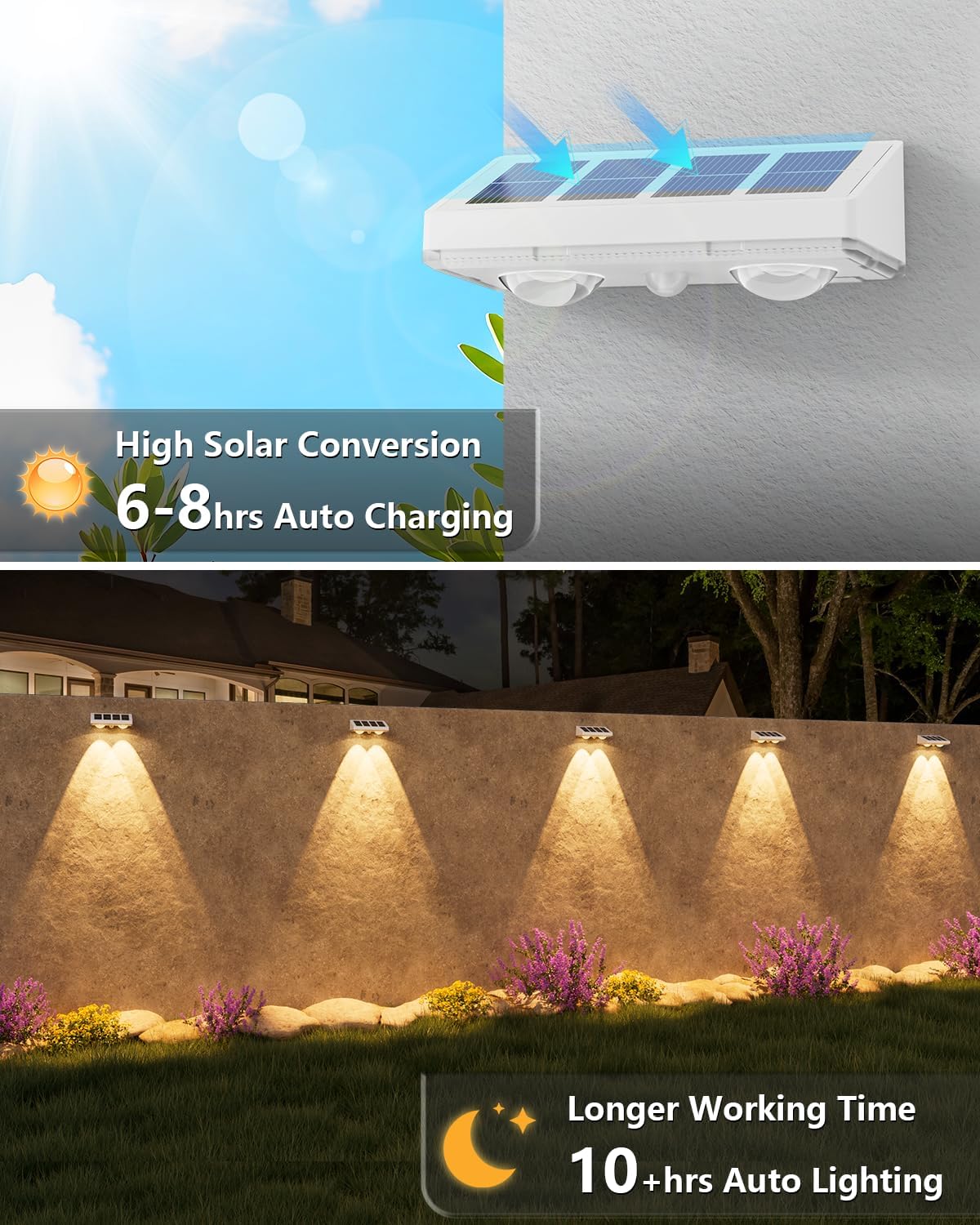 VOLISUN Solar Fence Lights, 16 Pack Solar Powered Fence Lights Outdoor with Warm White LED Spot Lens, IP65 Waterproof Solar Lights Outdoor for Patio, Backyard, Railing, Deck（White）
