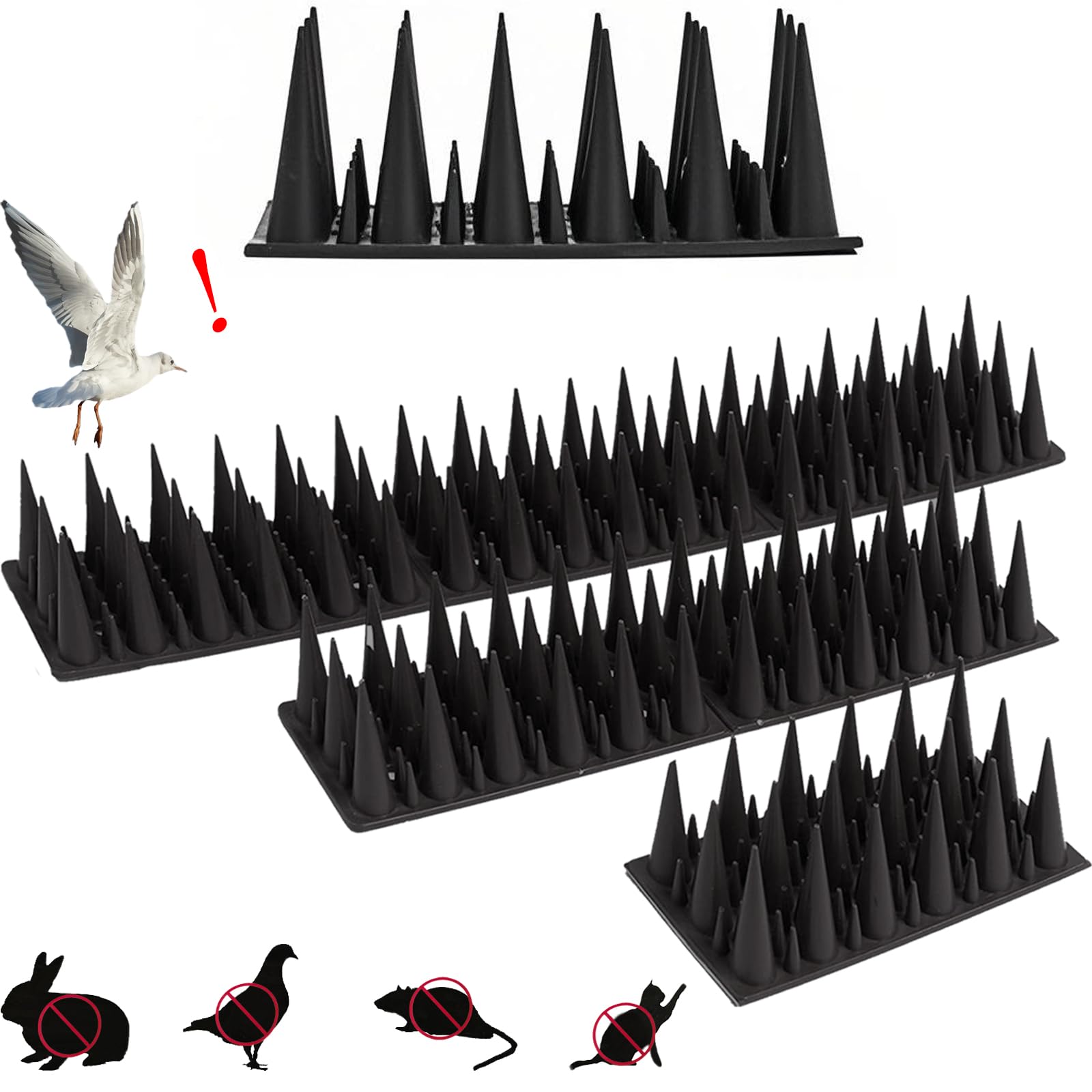 Bird Spikes for Outside to Keep Birds Away, 20 Pack Anti-Bird Spikes with Irregular Design : 19.6 Ft Spikes for Fence, Roof, Balcony, Effective for Cats, Squirrels, Pigeons, Black