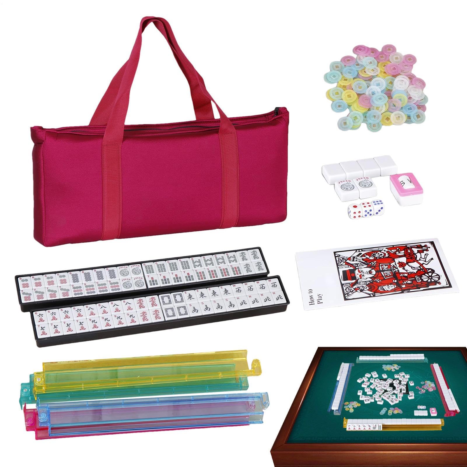 Zestaw Płytek Do Mahjonga Kompletny zestaw, linijki, kostki, przenośny i | Klasyczny Zestaw Gier Planszowych Mahjong Kompletny Przenośny Zbiór Zasad I Kości Do Nauki W Domu, Do Gry, Dla