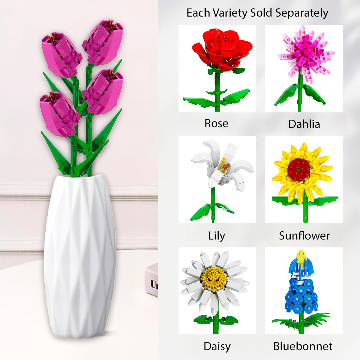 Brickcraft Bricktanicals Flower Bouquet Set - Bundle with 4 Spring