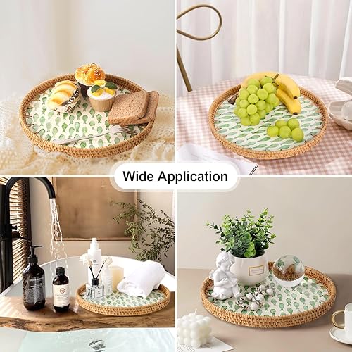 Miniatura 2 de Bandeja de ratán con incrustaciones de madreperla, cesta de mimbre para decoración, bandeja redonda para servir pan, fruta, café, decoración y