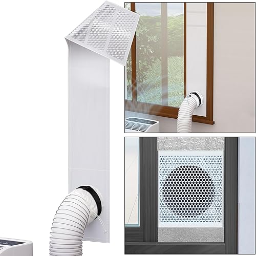 Mxclimate Kit de ventana de aire acondicionado portátil, sello de ventana deslizante con protector de hojas, malla de ventilación de ventilación de