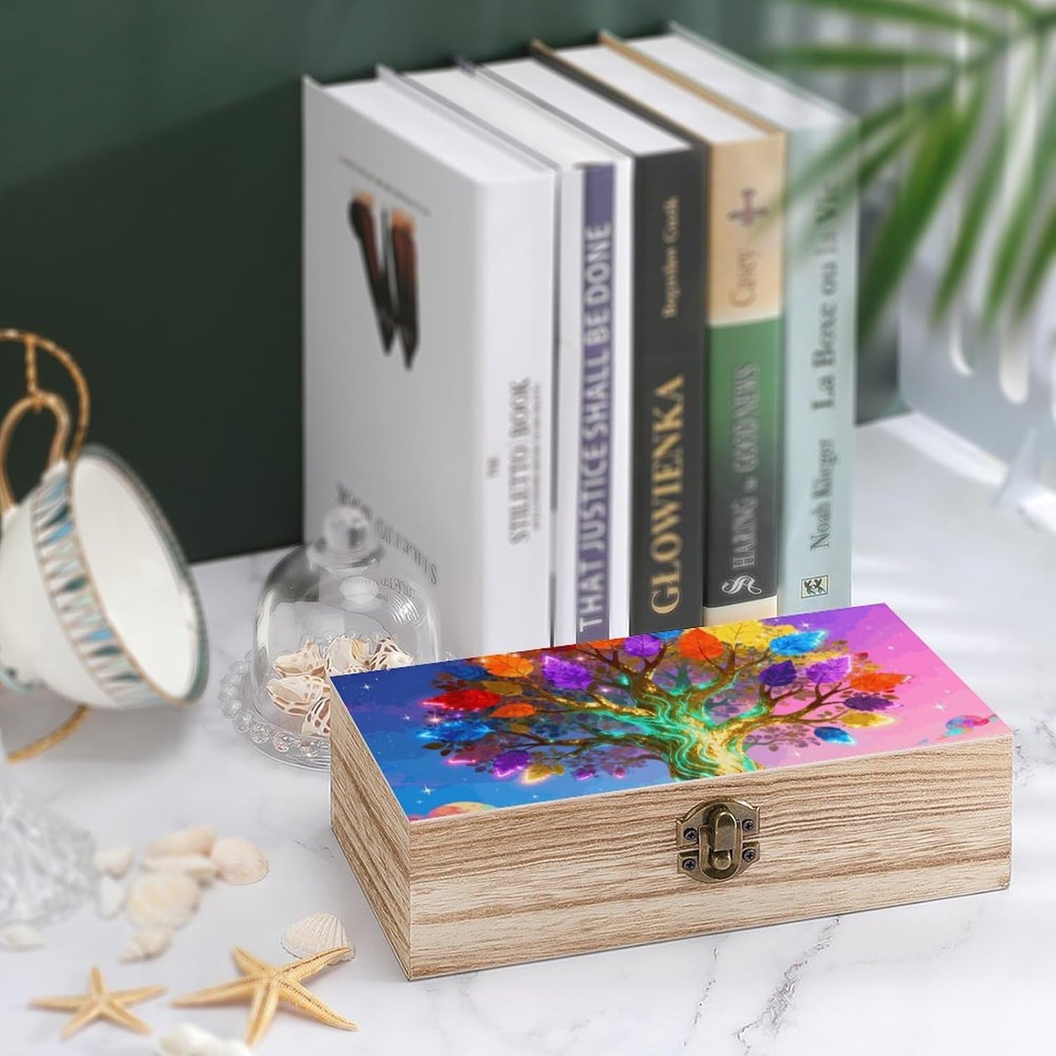 Colorful Sky Life Tree Wooden Storage Box Vintage Decorative Storage Case Multi-Functional Wooden Organizer Box with Exquisite Pattern for Home Desktop Organization & Gift Giving image 4