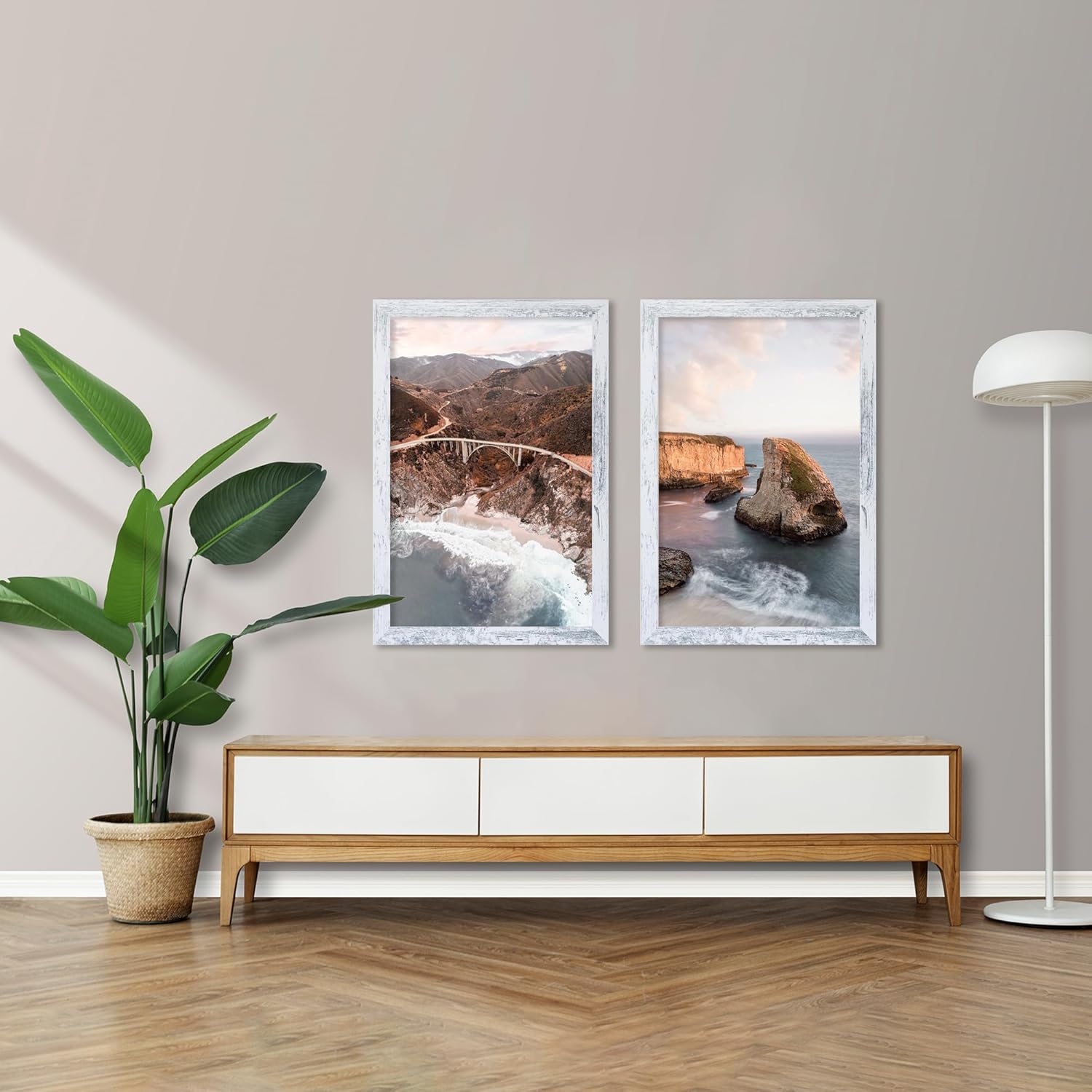 irahmen 12x18 picture frame set of 2 with plexiglass, distressed white wood poster frame for photo gallery wall mounting horizontal and vertical rustic white 12x18