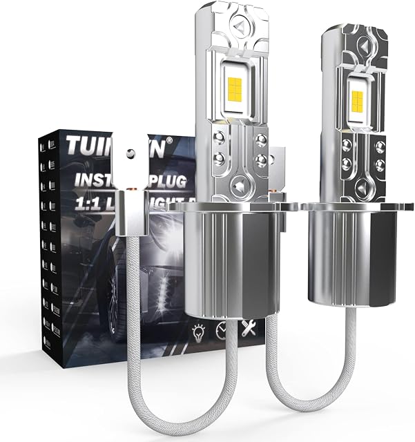 TUINCYN H3 LED Headlight Bulbs 55W 6500K, 1:1 Mini Size Super Bright CSP Chip Cool White 12000LM Low Beam Headlight Conversion Kit Plug and Play LED Fog Light Bulb, Pack of 2