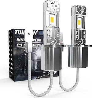 H3 LED Headlight Bulbs 55W 6500K, TUINCYN 1:1 Mini Size Super Bright CSP Chip Cool White 12000LM Low Beam Headlight Conversion Kit Plug and Play LED Fog Light Bulb, Pack of 2