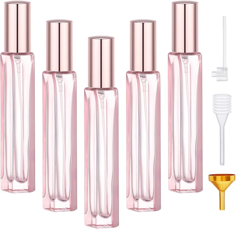 Segbeauty Frascos spray de vidro para perfume, 5 unidades de 10 mL com funil, conta-gotas e bomba de transferência, rosa