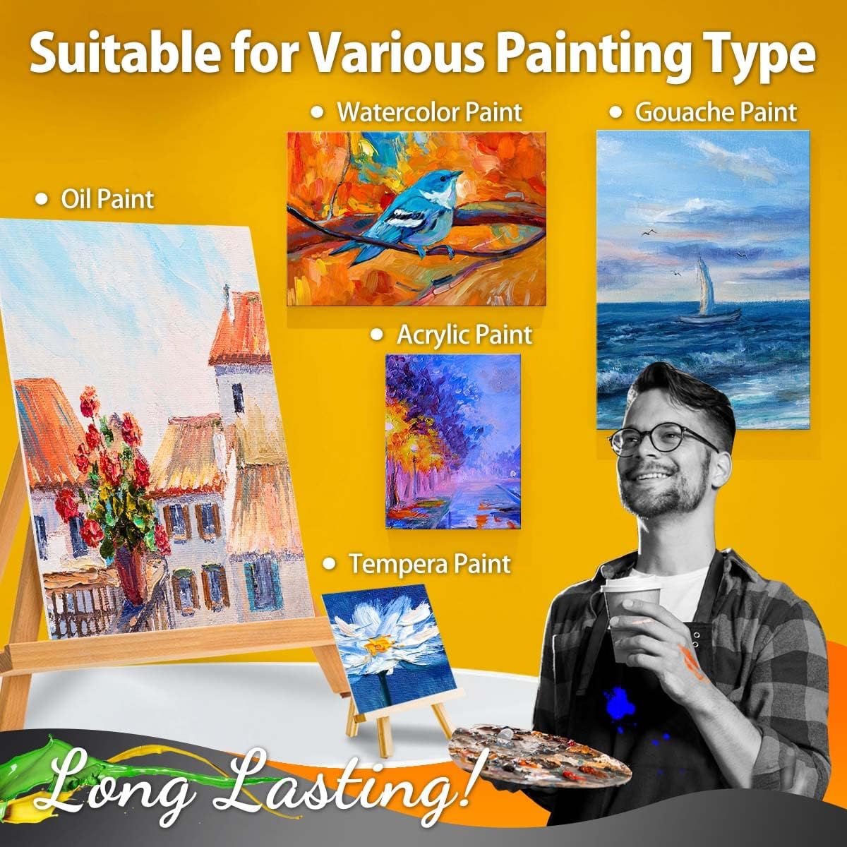 Painting Canvas Panels 8x10 inch 12 Pack, Flat Canvases for Painting 8oz Triple Primed 100% Cotton Acid-Free Blank Art Paint Canvas for Acrylic Oil Watercolor Tempera Paints