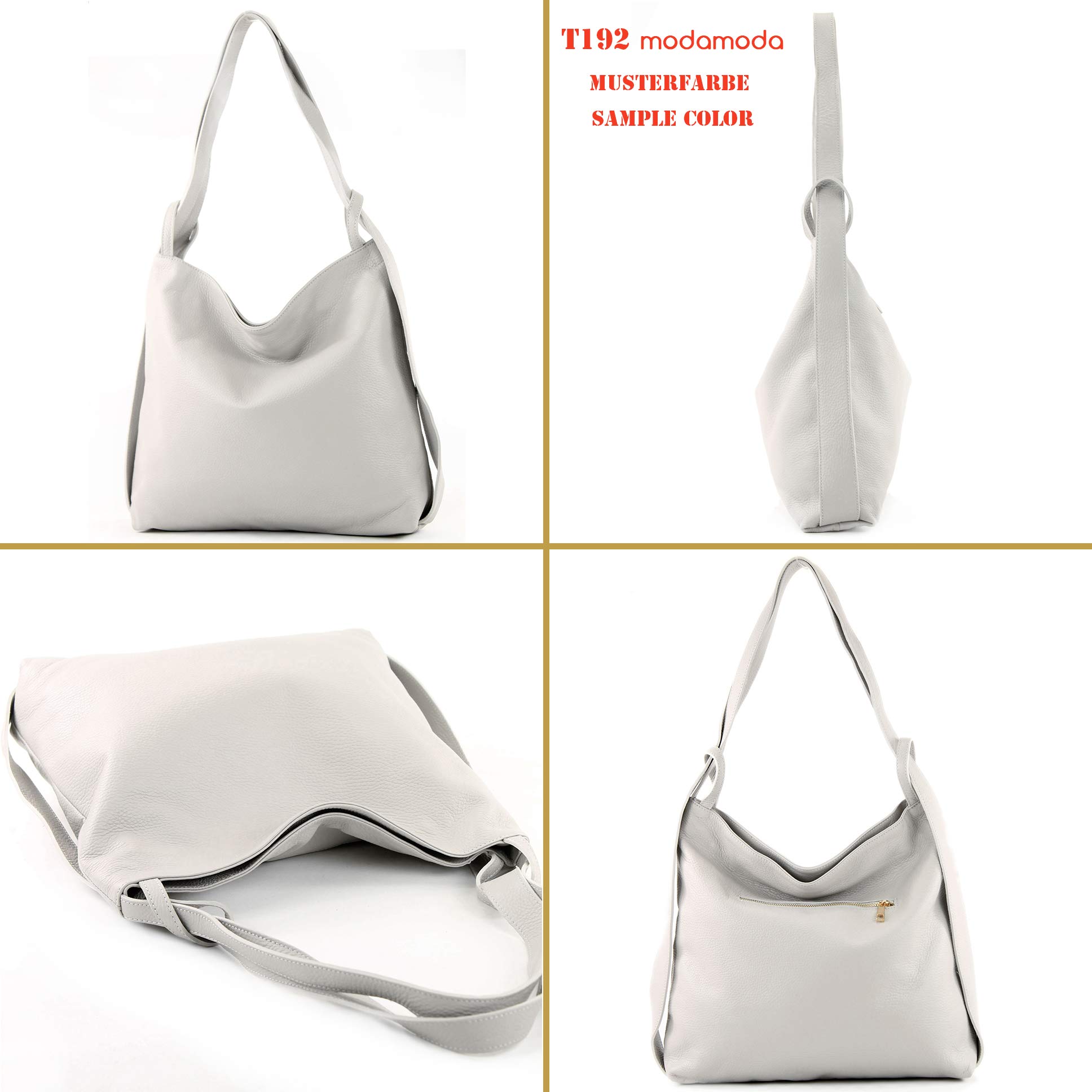 modamoda de T192 Damen Leder Rucksack Schultertasche, 40 x 37 x5 cm, Groß, handmade in Italy