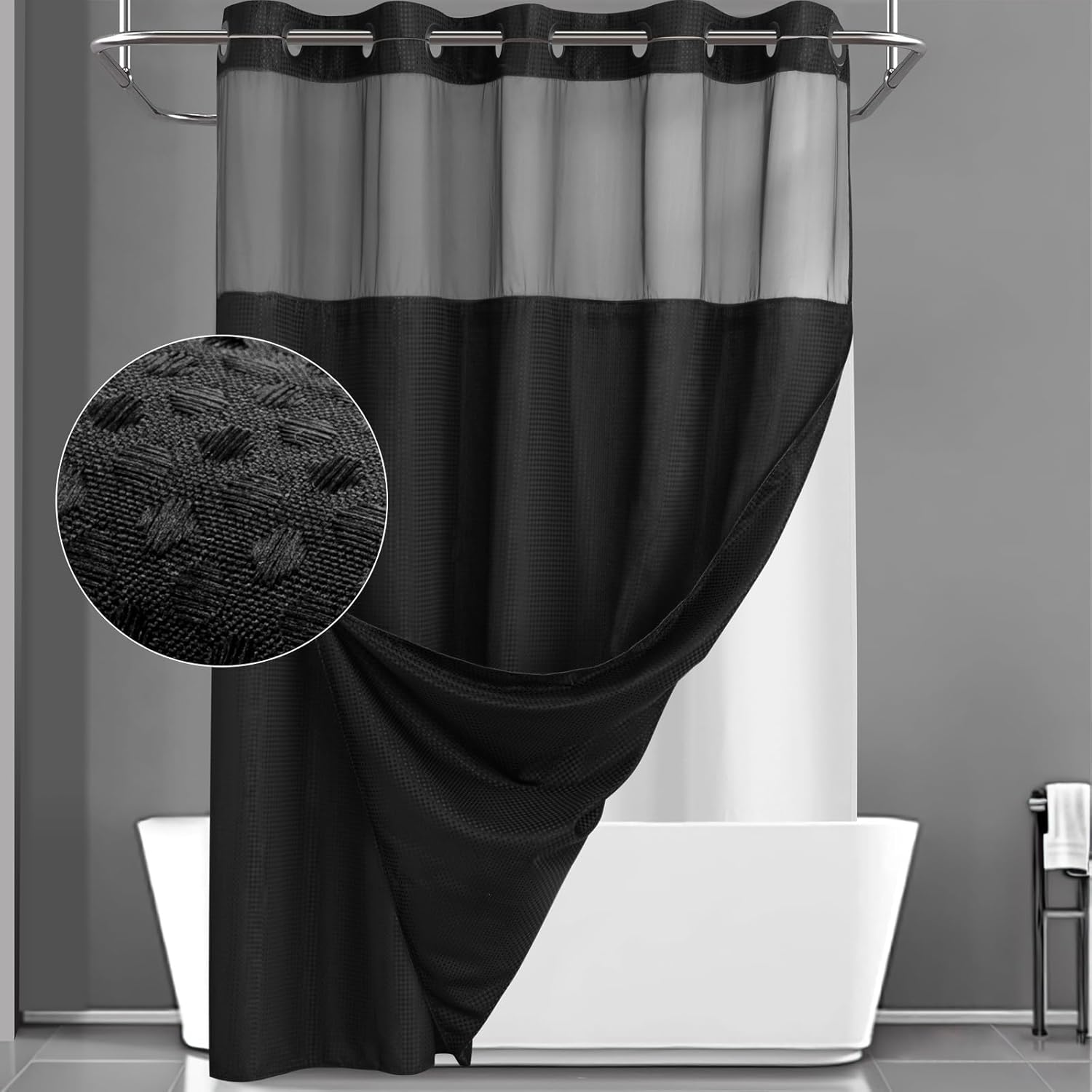 YellyHommy No Hook Shower Curtain with Snap in Liner Set