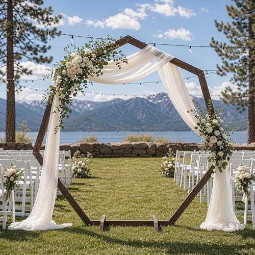 THORISE 7FT Wedding Arch, Heptagonal Wood Arch for Wedding Ceremony,