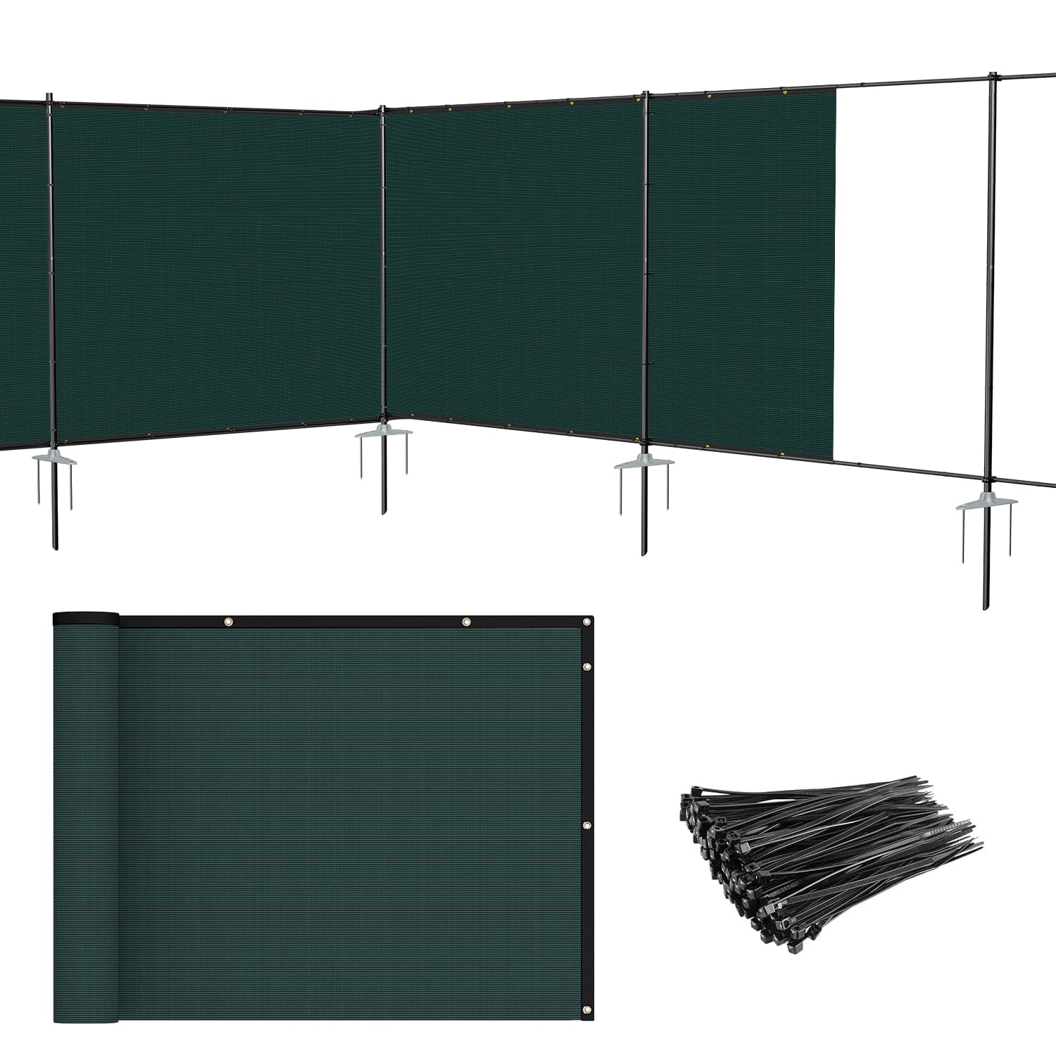 patio 6' x 24' outdoor privacy screen freestanding temporary fence panels net cover with metal poles for outside backyard pool garden air conditioner fencing, green