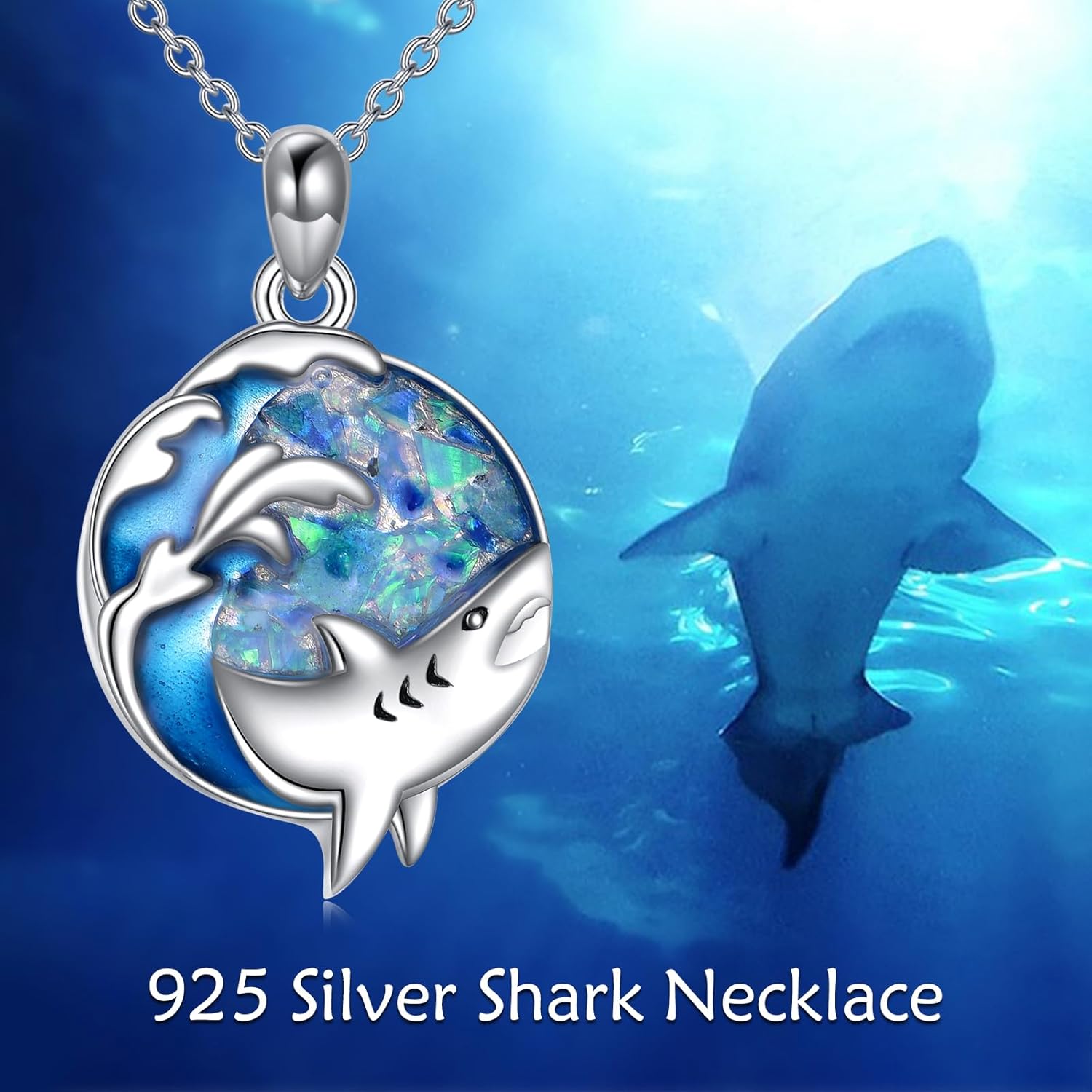 Shark Necklace for Women 925 Sterling Silver Opal Pendant Necklace Cute Shark Jewelry Gifts - Image 3