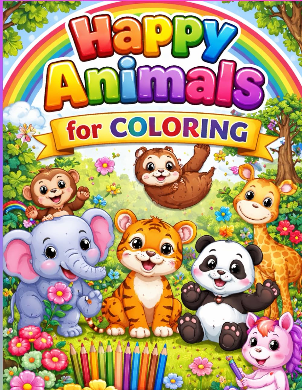Happy Animals: Coloring Book For Kids
