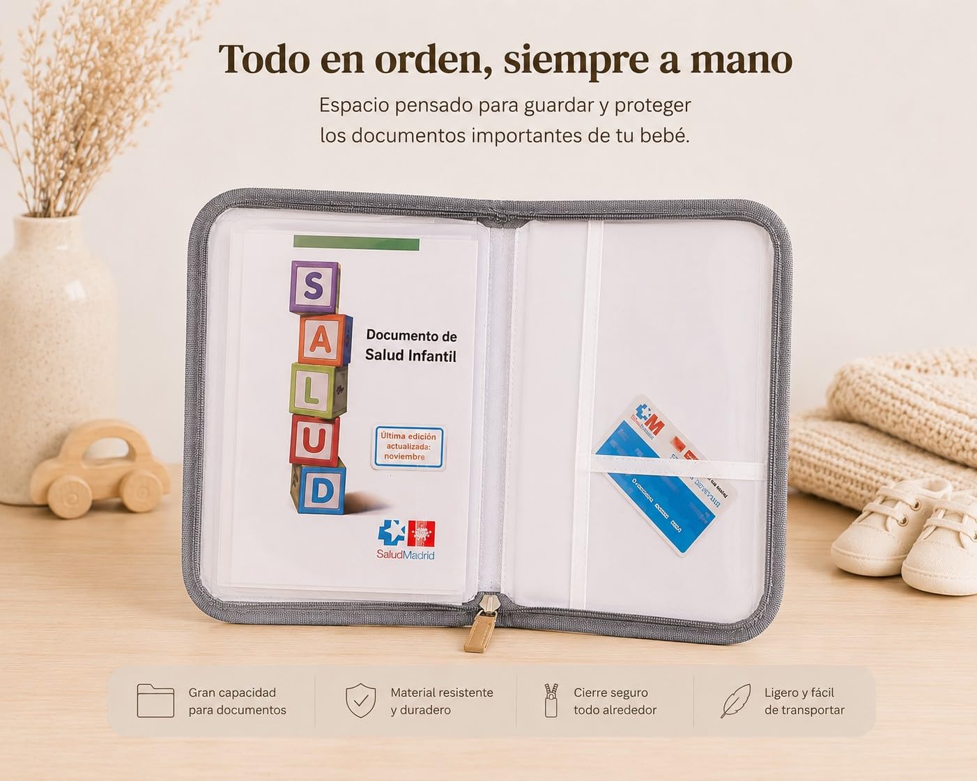 Portadocumentos para bebé BabyDyoli | Organizador de aseo unisex para tarjetas, pasaportes y papeles | Portadocumentos de viaje para recién nacidos | Estuche con cremallera de poliéster | Tribal