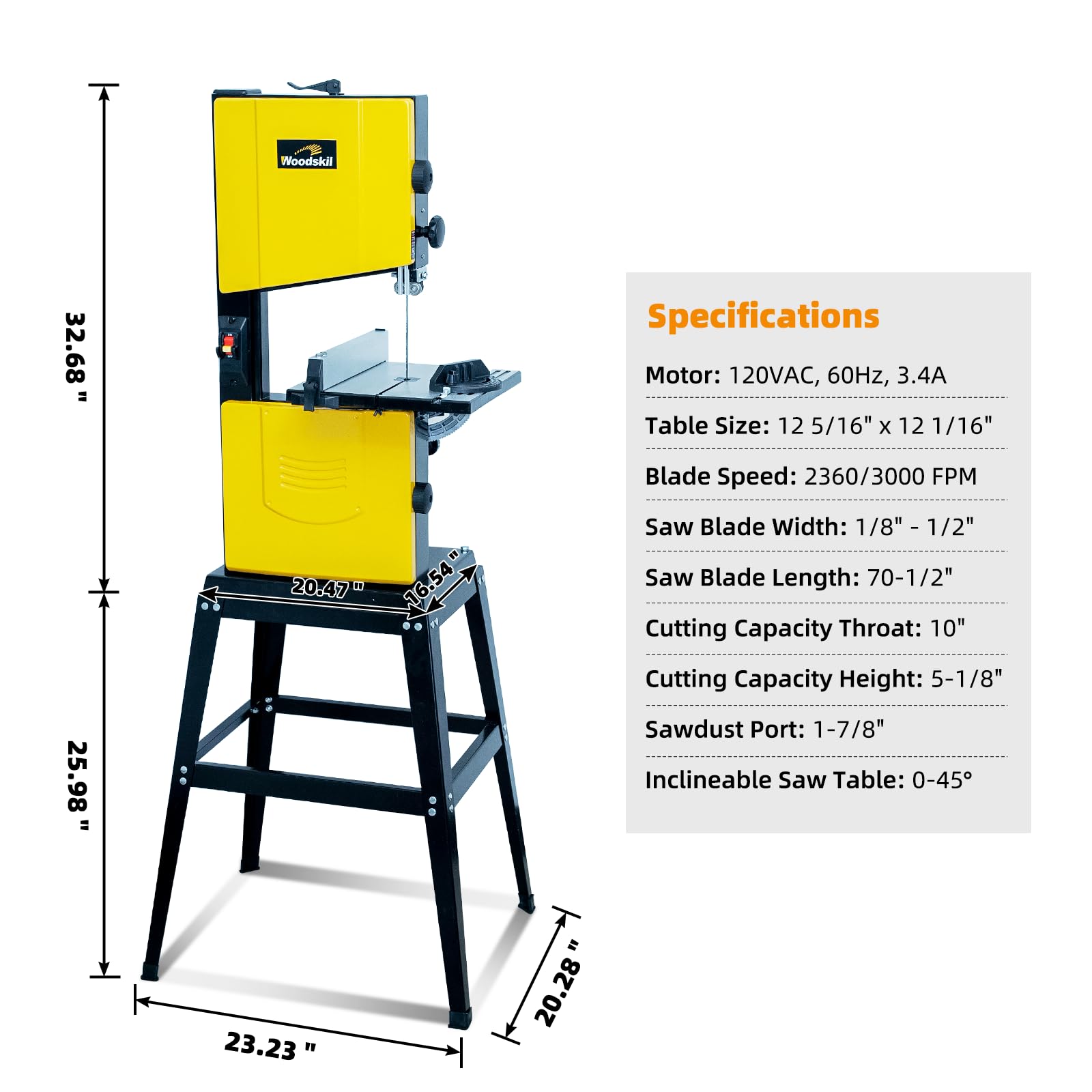 Photo 1 of Woodskil 10 Inch Dual Speed Band Saw with Stand, 4.3A 2360/3000 FPM Benchtop Bandsaw with Quick Tension System & Quick Tool-Free Doors for Hard & Soft Woodworking, DIY