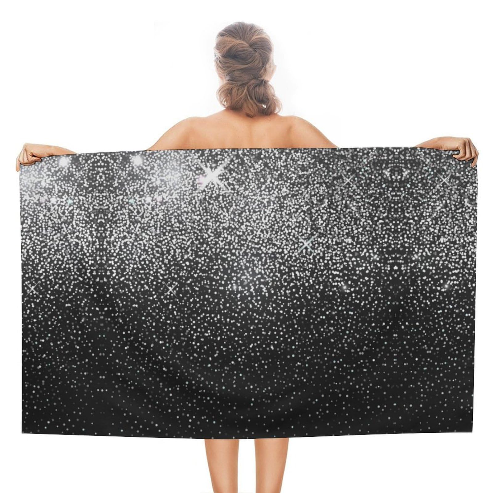 LEDFCVSU Beach Towel, Shiny Silver Glitter Bath Towel, Absorbent Towel for Swimming, Sports, Travel