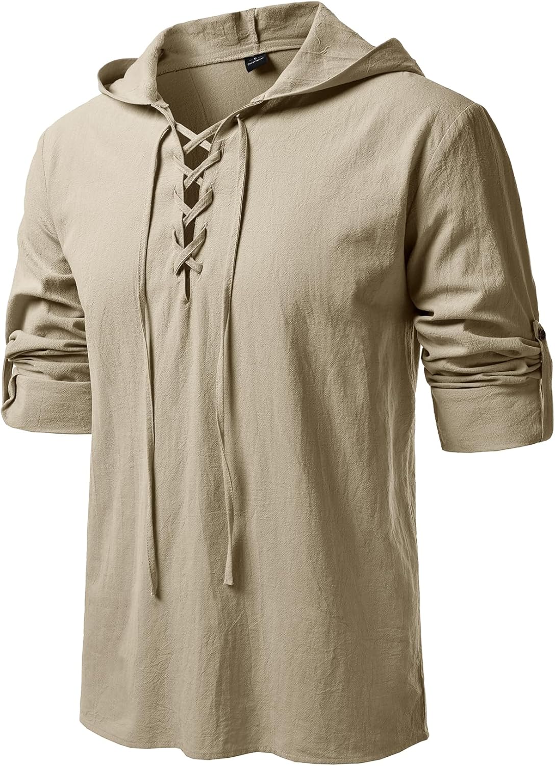 JEMITOP Men's Pure Cotton Retro Style Lace Up Hooded Shirts for Renaissance Pirate Viking Medieval Costume - Image 2