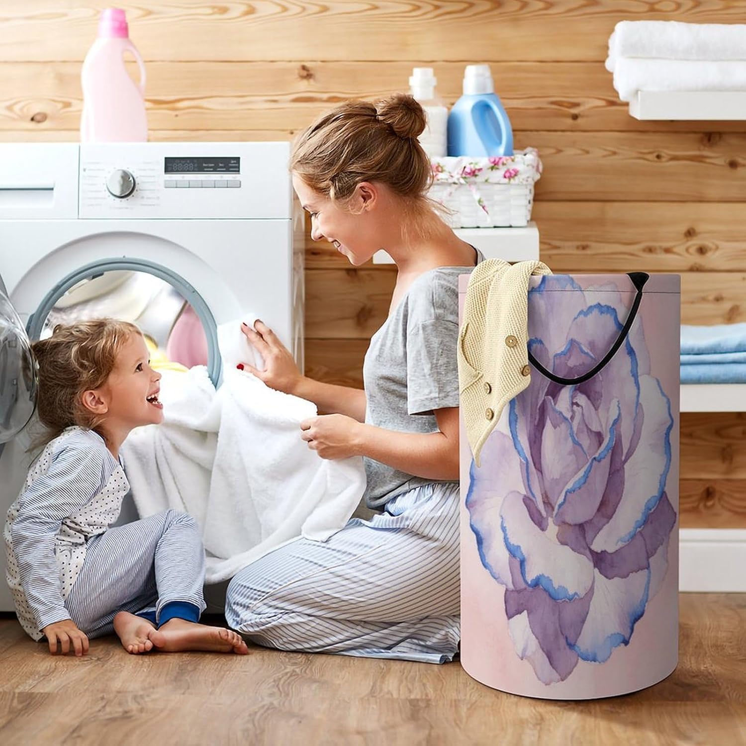 Light Purple Blue Edge Laundry Hamper Portable Lightweight Clothes Hampers Fashion Dirty Laundry Storage Basket Large Capacity Foldable Clothes Baskets for Bathroom Bedroom