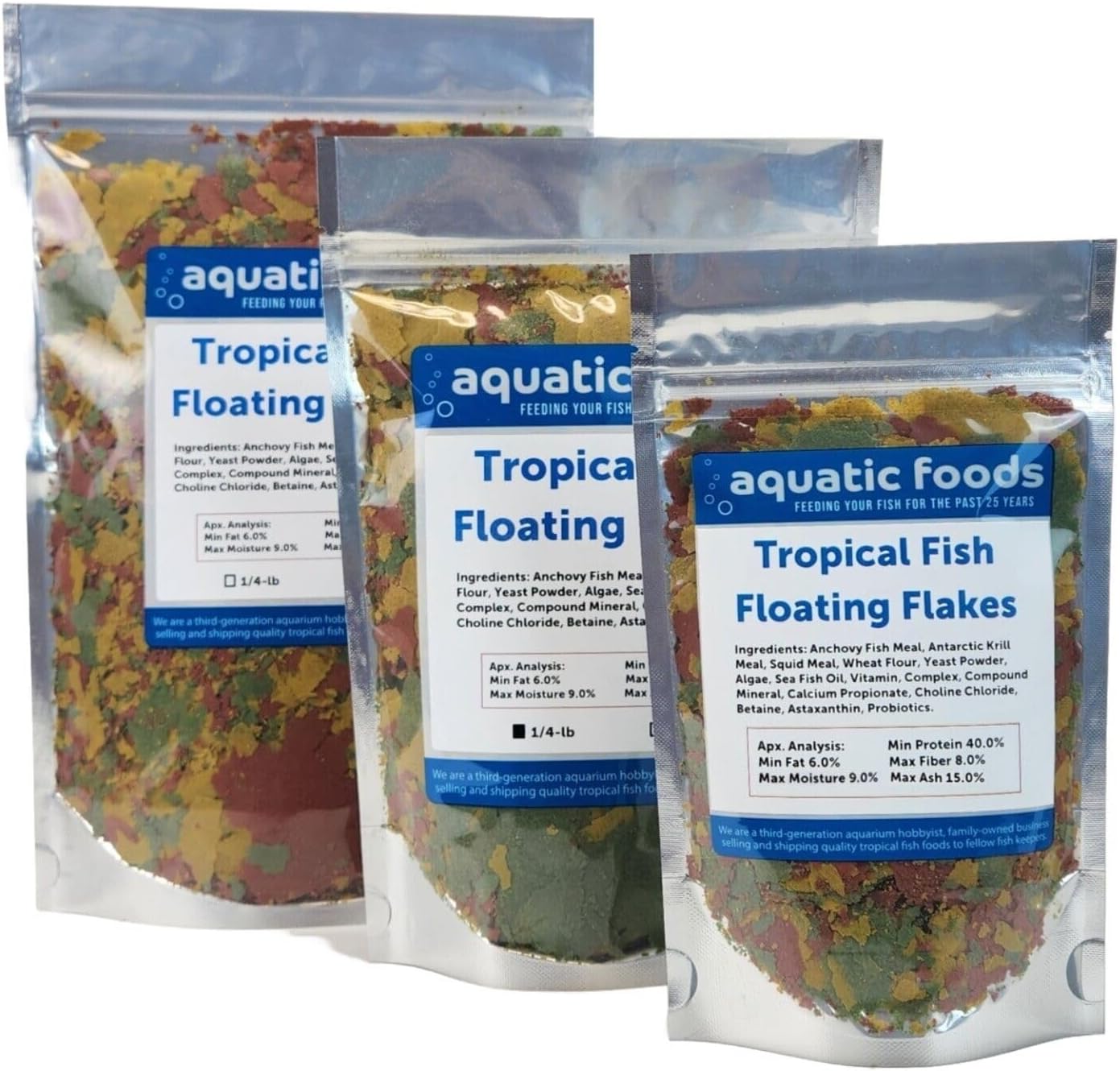 Tropical Fish Flakes, Mix of Krill, Color Enhancing, Spirulina Flakes for Cichlids, Angels, Tetras, Guppies. 12-Type Pellet Mix & 4-Type Wafers Included...WL 1/4-lb Foil Bag
