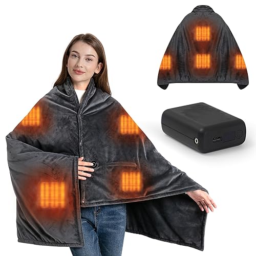 Ockhhui Cordless Heated Blanket with 20000mAh Power Bank, 58"X35" Dual-Sided Crystal Velvet, 5s Fast Heating, 3 Temp Levels, Portable Heated Throw Shawl Blanket for Indoor & Outdoor Use (Dark Gray)