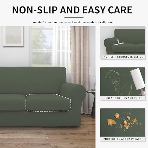 Miniatura 4 de Easy-Going Funda de sofá 100% impermeable doble de 3 piezas de gran tamaño, elástica para sofá de 2 cojines separados, protector de muebles a prueba