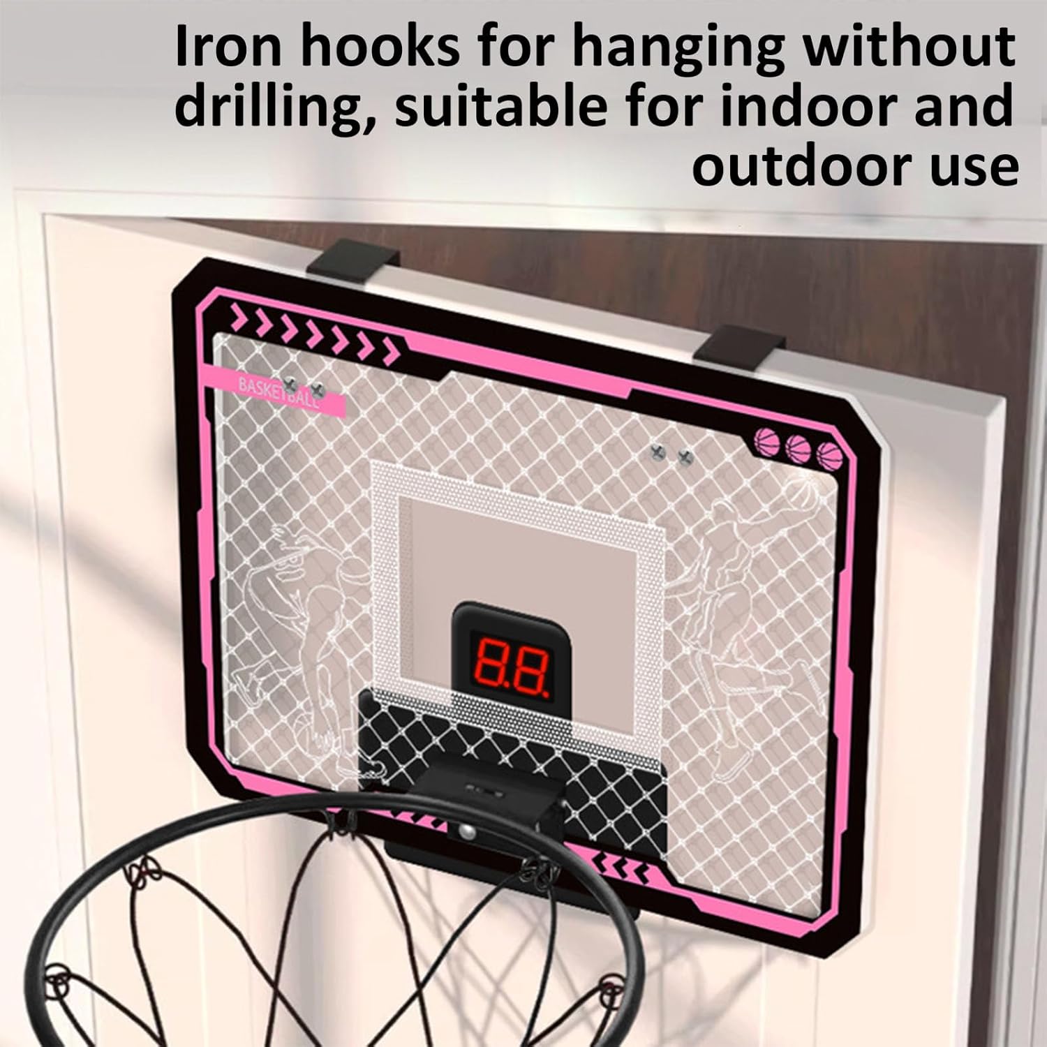 Complete Indoor Basketball Set Including Foldable Frame LED Lights Scoreboard Basketball Safe for Adults Entertainment Stable Metal Indoor Basketball Hoops