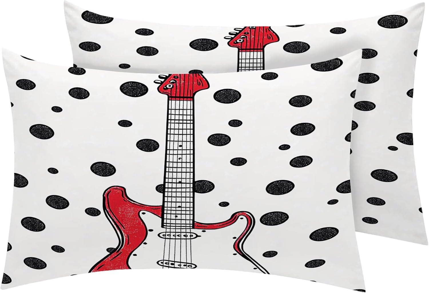 Music Pillow Cases King Size Set of 2 - Soft Breathable Microfiber Pillowcases with Envelope Closure, Musical Instrument Colorful Graffiti Patterned Pillow Covers, Music Gifts for Teens