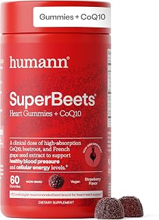 Humann SuperBeets 3-in-1 Heart Gummies: 3x CoQ10 Absorption + Beetroot & Grape Seed Extract for Blood Pressure, Circulation & Energy Support - Vegan, 60 Ct