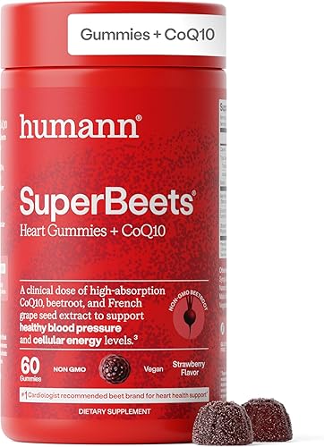 Humann SuperBeets - Gomitas de corazón 3 en 1, 3 veces de absorción CoQ10, más extracto de remolacha y extracto de semilla de uva para una salud