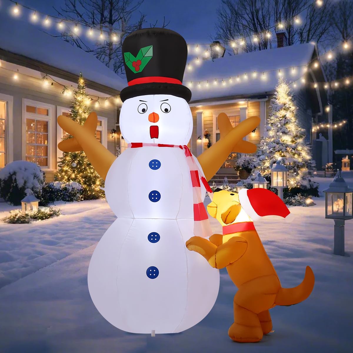 COMIN 6 FT Christmas Decorations Outdoor Inflatables Snowman&Dog Blow ups with Built-in LEDs for Yard Party Lawn Decor