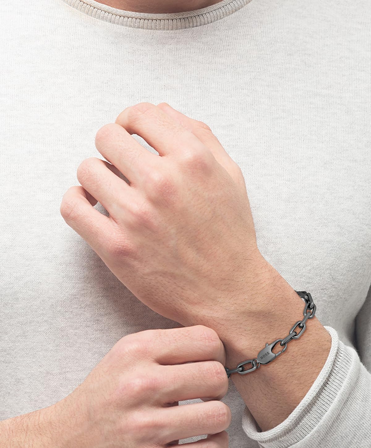 BOSS Jewelry Herren Gliederhalskette und Armband Kollektion KANE aus Edelstahl mit Architektonischen Gliedern