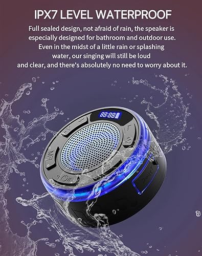 Miniatura 8 de Ipx7 Waterproof Shower Speaker with RGB Light & LED Display, Portable Mini Bluetooths Wireless Small Speaker with Lights, Detachable Suction Cup for
