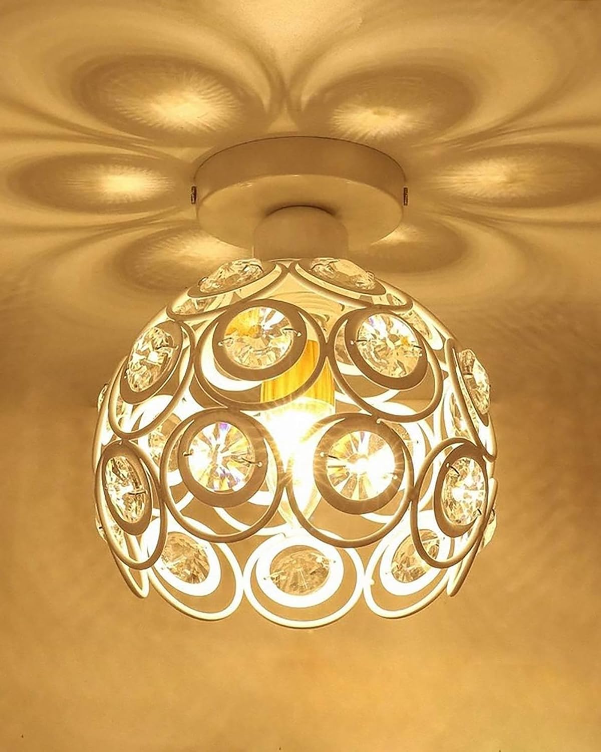 RSKVA || Metal Dual Ring Crystal Flush Mount Ceiling Light, for Hallway Light Fixture Ceiling Flush Mount (Dual Ring White) (White)-image-16