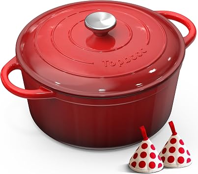 Cast Iron Pot, 26 cm 5L Enamelled Casserole, Red