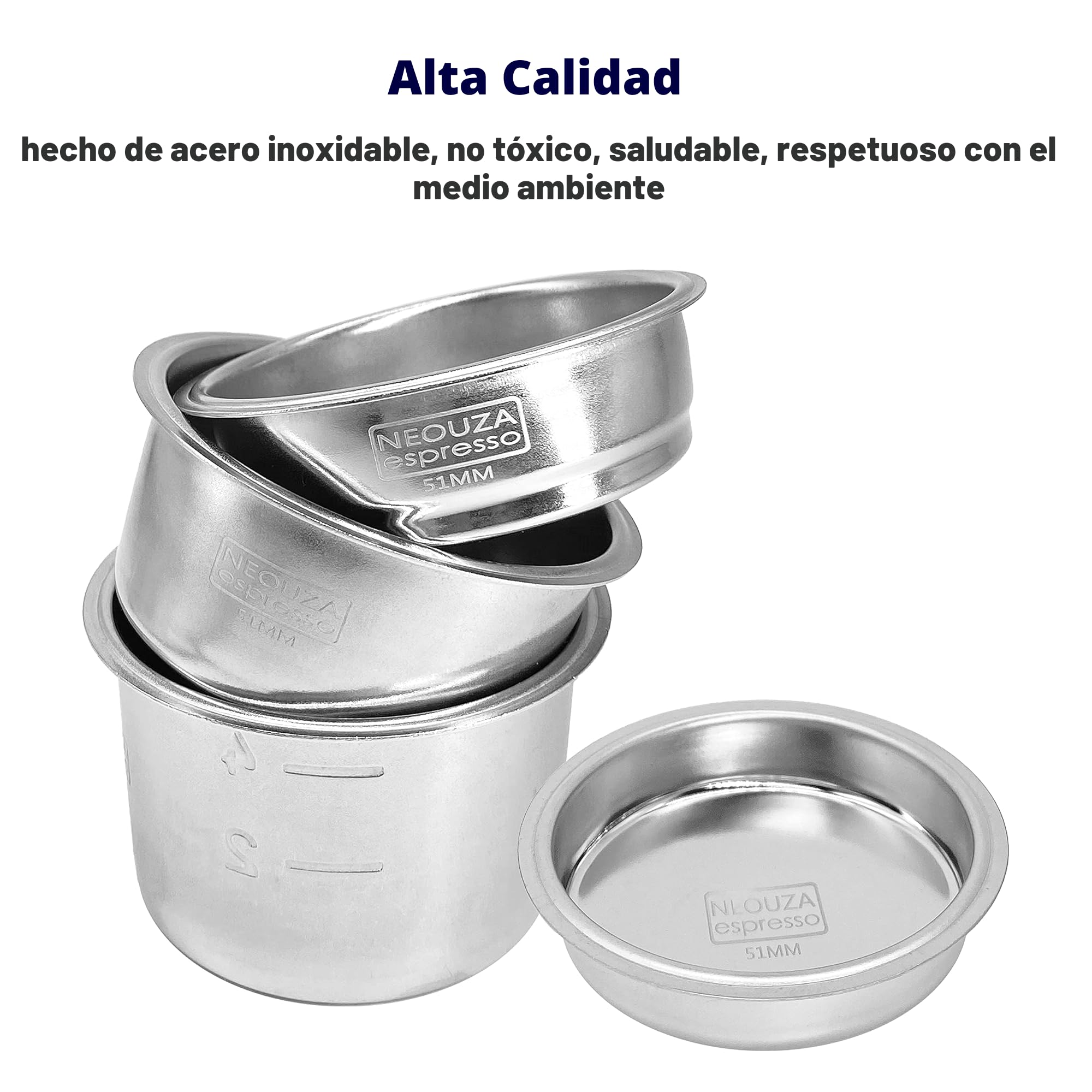 NEOUZA Cesta tamiz de filtro de acero inoxidable 304 de 51mm, 1/2/4 tazas, cesta ciega de retrolavado para portafiltro sin fondo, compatible con máquina de café espresso Delonghi, Breville (1 taza)