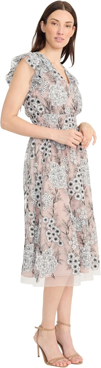 Maggy London Womens Women's Flutter Sleeve V-Neck Empire Waist Midi Length A-line Cocktail Dress - Image 2